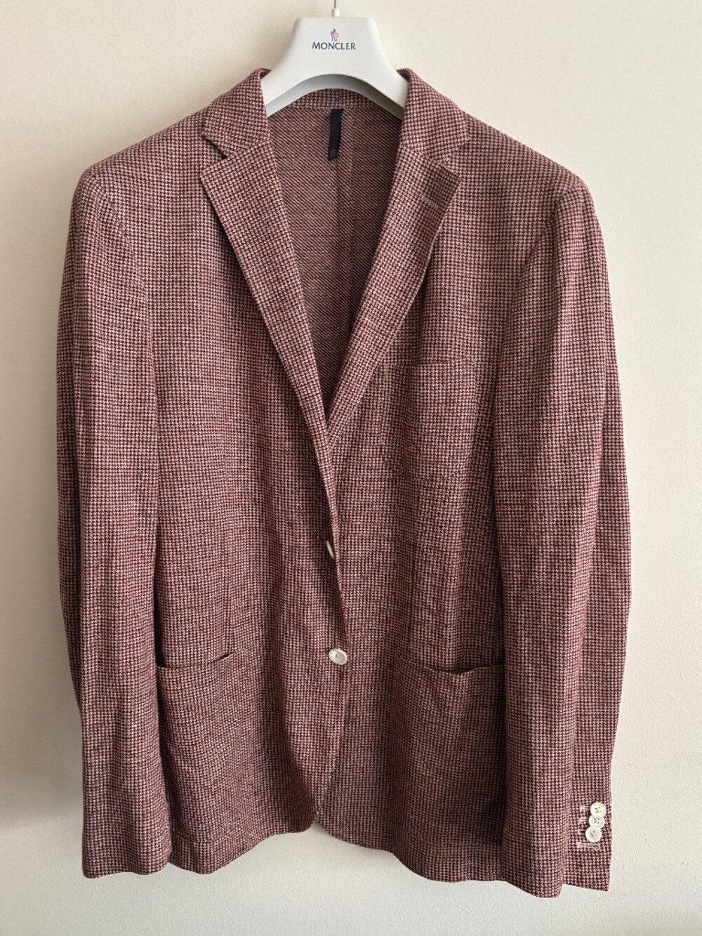 $1600 Montedoro Micro-Houndstooth Unstructured Linen Cotton Sport Coat Blazer